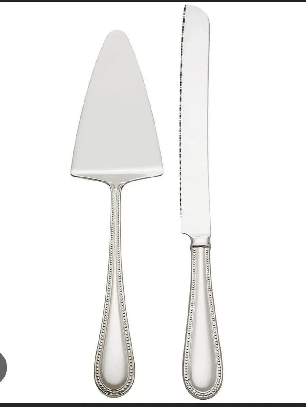Lenox Silver Beaded Handle Cake Server and Knife Set
